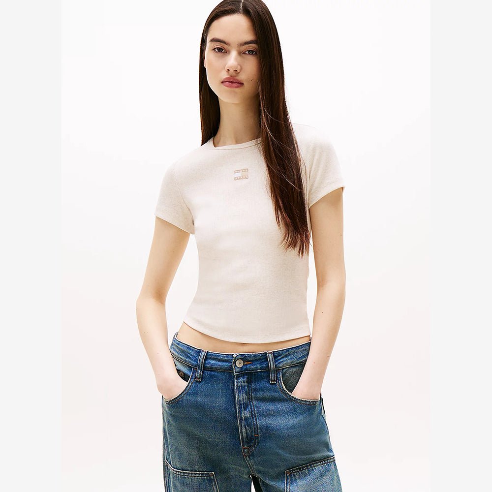 חולצת טישירט קצרה טומי הילפיגר Tommy Badge Ribbed Slim נשים