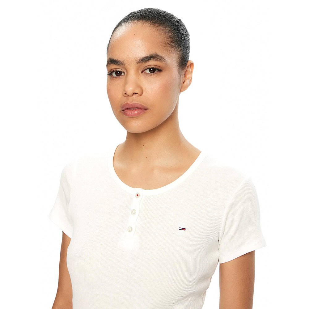 חולצת טישירט קצרה טומי הילפיגר Slim Button Rib C-Neck נשים