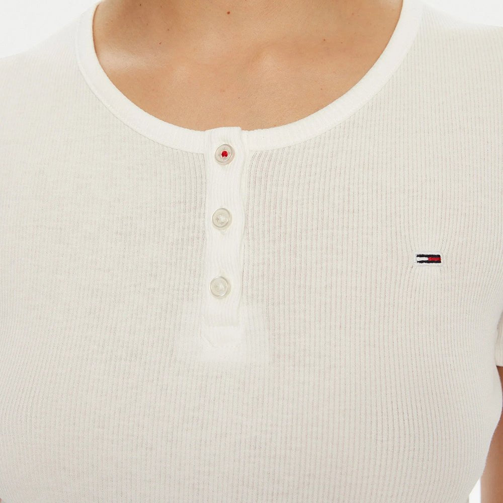 חולצת טישירט קצרה טומי הילפיגר Slim Button Rib C-Neck נשים