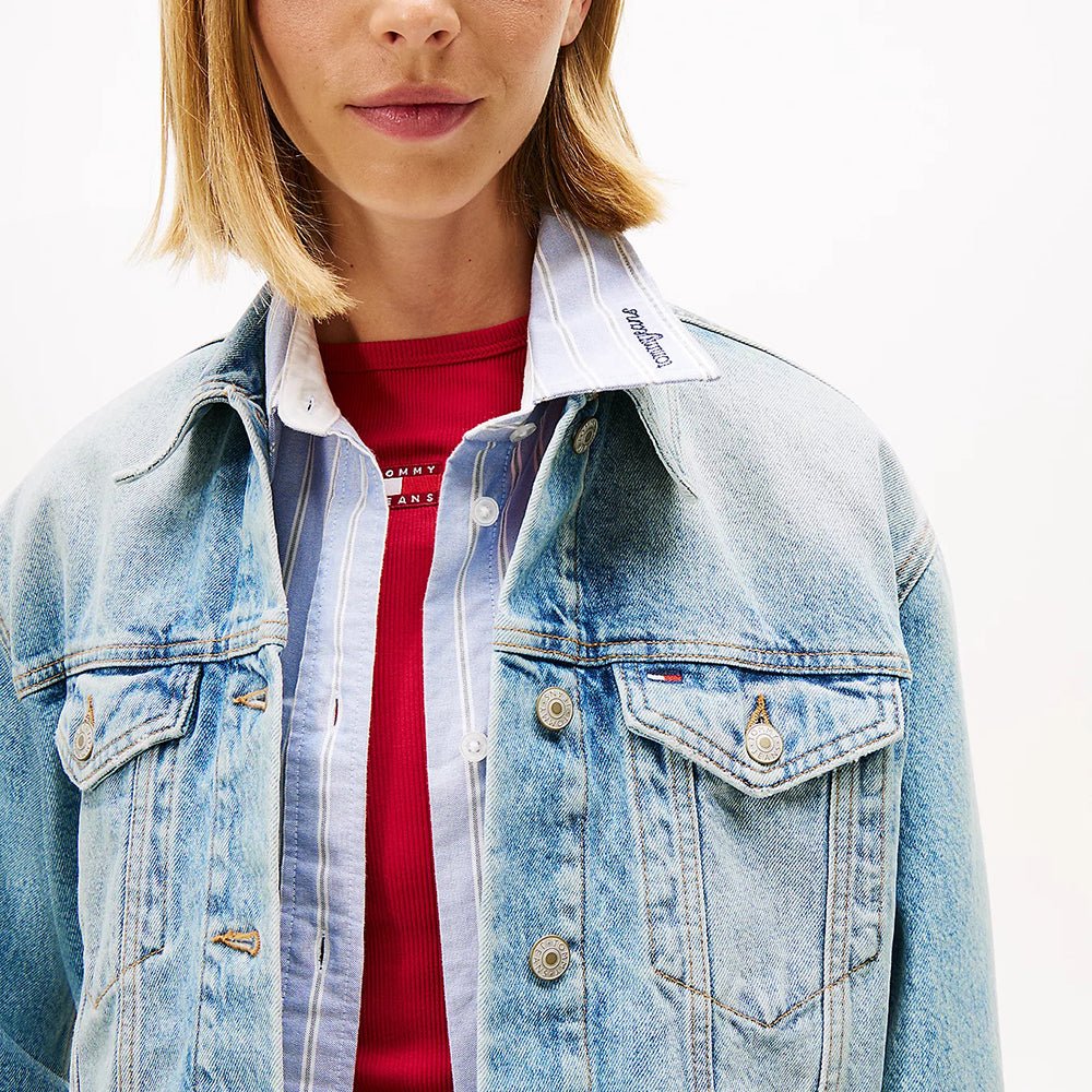 ג'קט טומי הילפיגר Back Logo Oversized Cropped Denim נשים