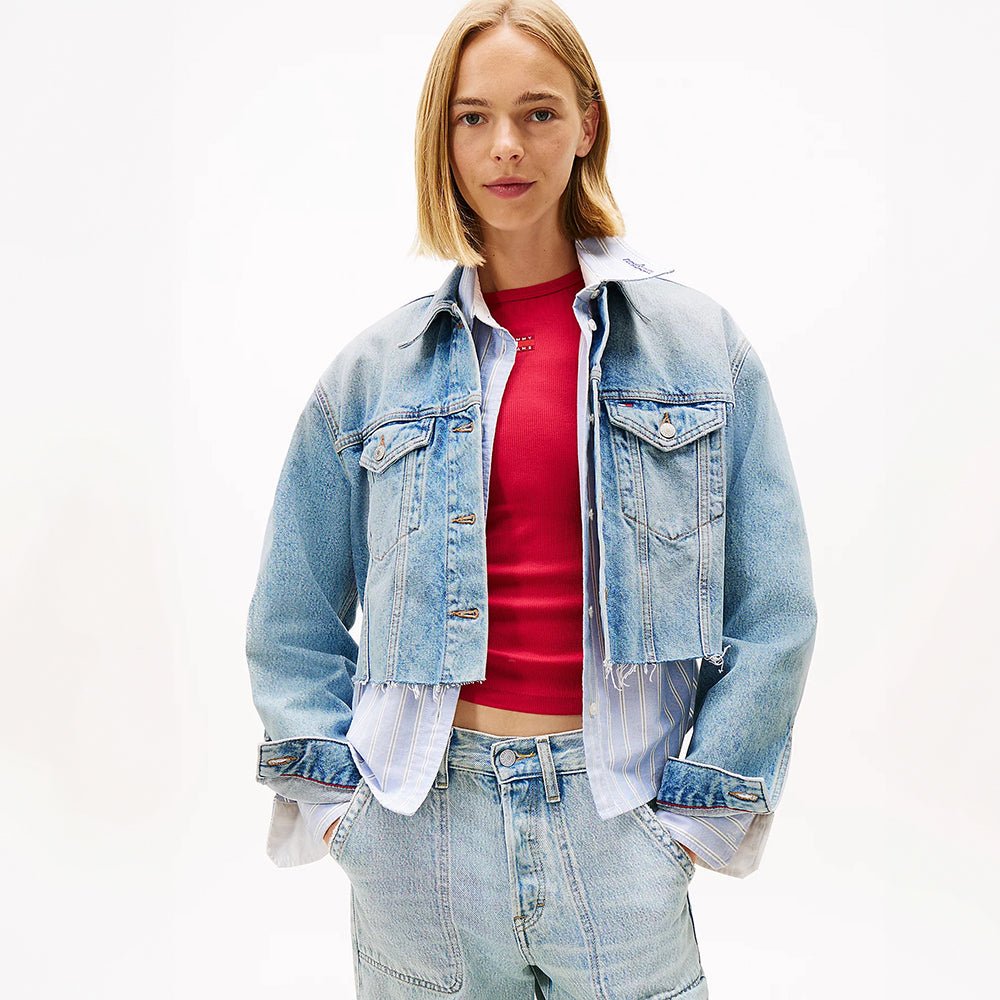 ג'קט טומי הילפיגר Back Logo Oversized Cropped Denim נשים