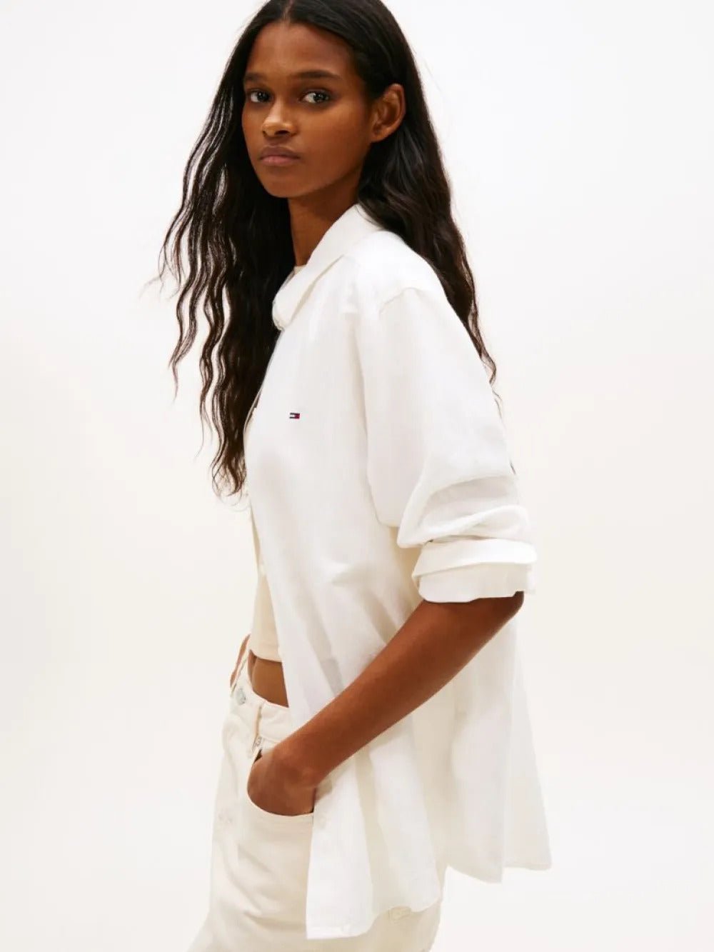 חולצה מכופתרת טומי הילפיגר Relaxed Fit Linen Blend נשים