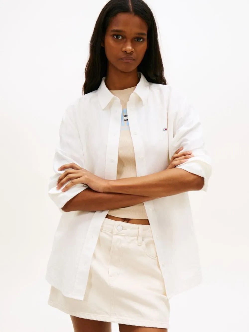 חולצה מכופתרת טומי הילפיגר Relaxed Fit Linen Blend נשים