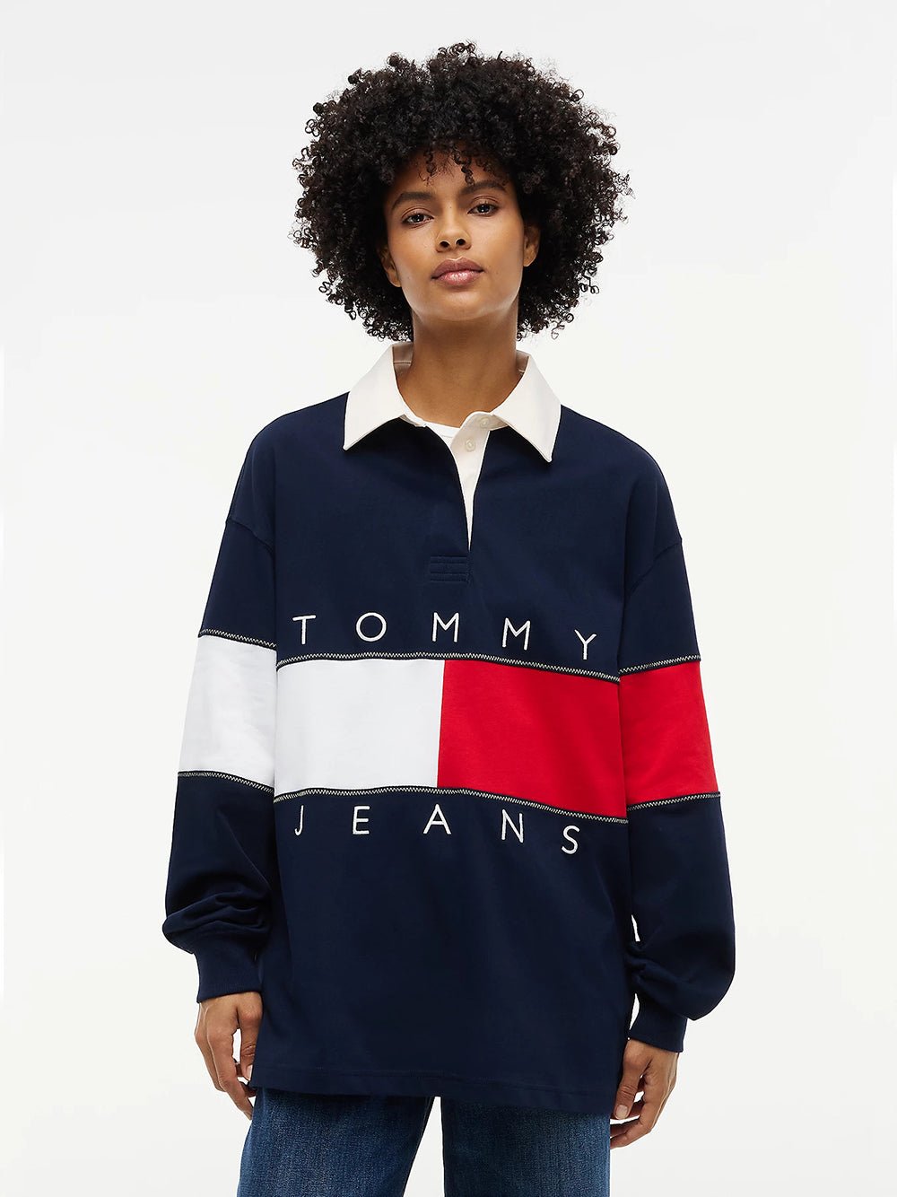 סווטשירט טומי הילפיגר Tommy Flag Jersey Oversized Rugby נשים
