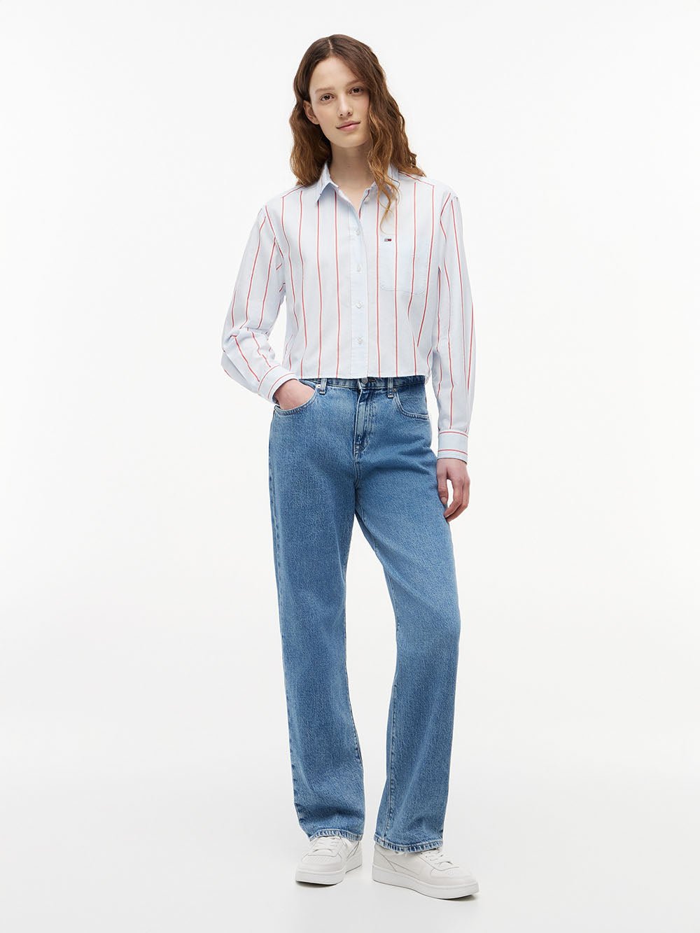 חולצה מכופתרת טומי הילפיגר Relaxed Fit Twill Cropped נשים