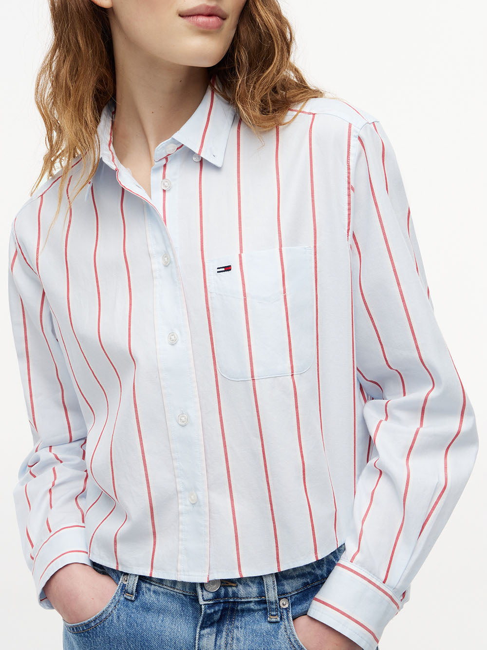 חולצה מכופתרת טומי הילפיגר Relaxed Fit Twill Cropped נשים