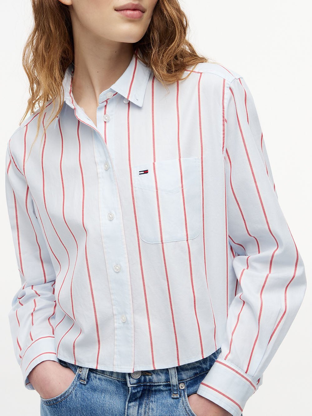 חולצה מכופתרת טומי הילפיגר Relaxed Fit Twill Cropped נשים