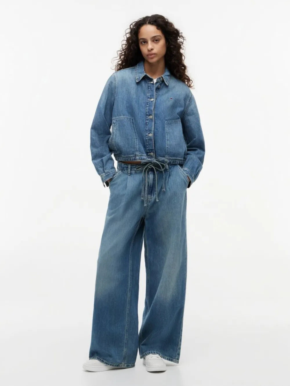 ג'ינס טומי הילפיגר Drawstring Loose Wide Leg Jeans With Linen נשים