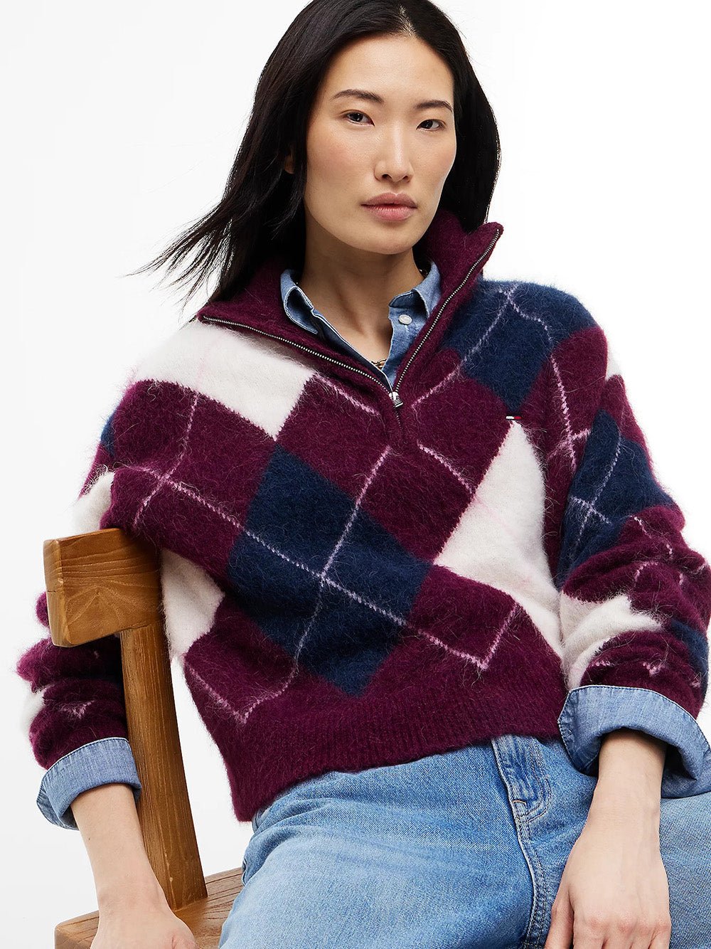סווטשירט טומי הילפיגר Alpaca Blend Fluffy Cropped Quarter-Zip Jumper נשים - thr-DW0DW23351-V11-XS
