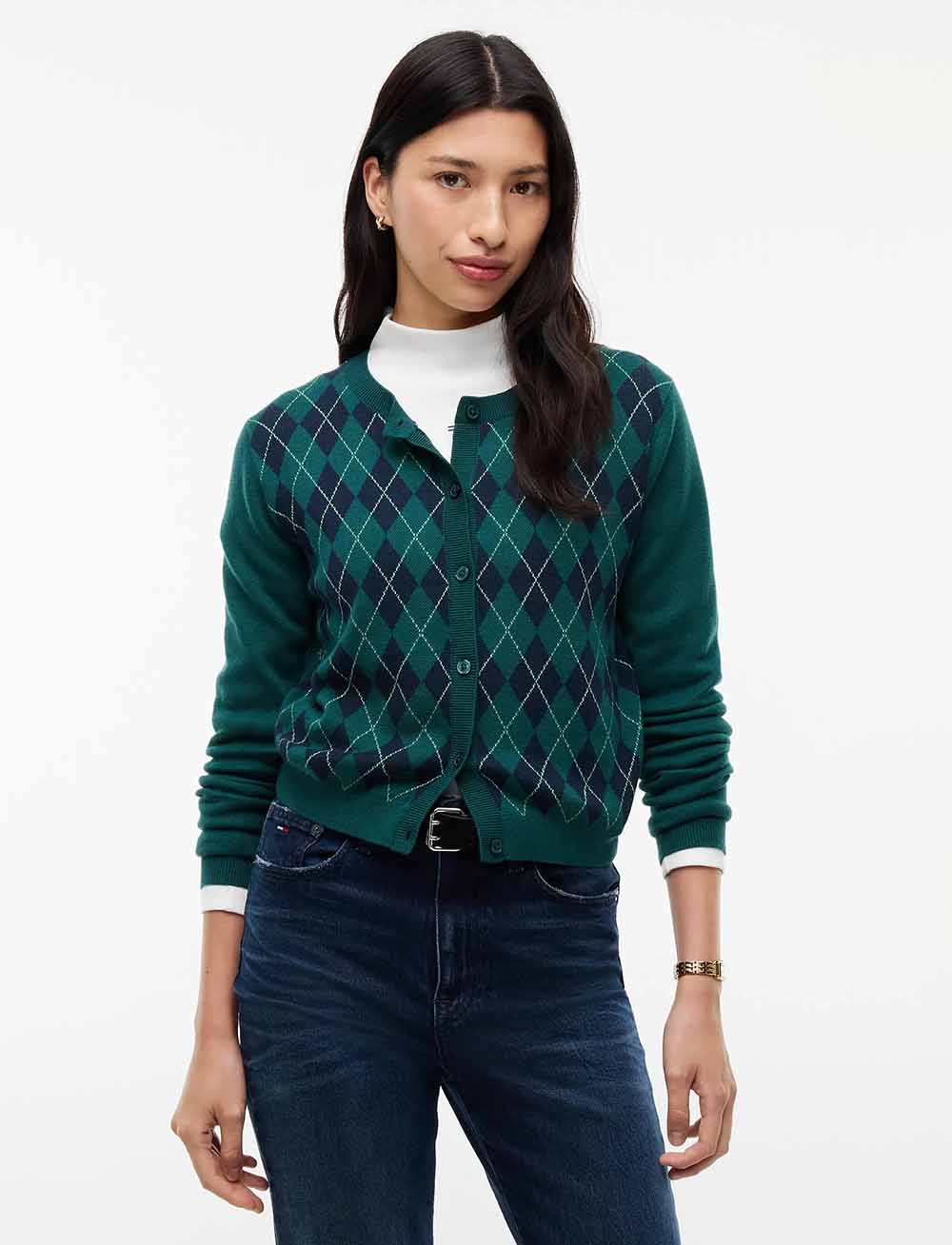 סווטשירט טומי הילפיגר Argyle Crew Neck Cardigan נשים