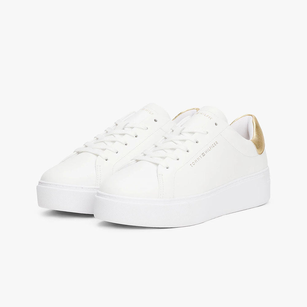 נעלי טומי הילפיגר Leather Metallic Platform Court Trainers נשים