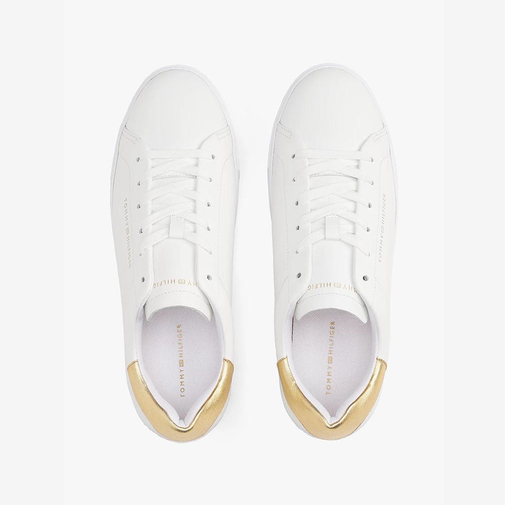 נעלי טומי הילפיגר Leather Metallic Platform Court Trainers נשים