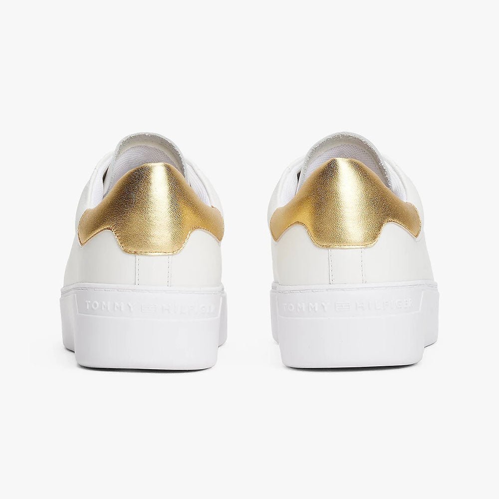 נעלי טומי הילפיגר Leather Metallic Platform Court Trainers נשים