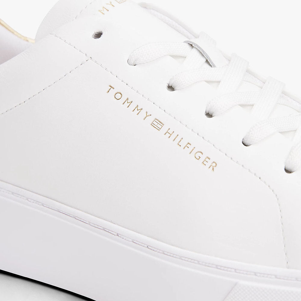 נעלי טומי הילפיגר Leather Metallic Platform Court Trainers נשים
