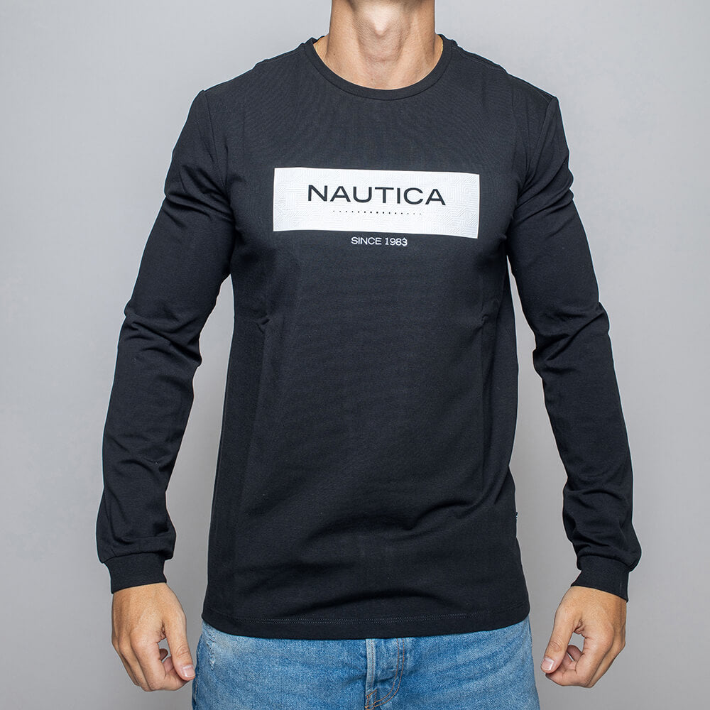 חולצת טישרט נאוטיקה ארוכה עם כיתוב Nautica גברים