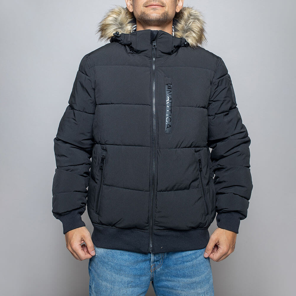 מעיל נאוטיקה מרופד עם כובע בעיטור פרווה גברים