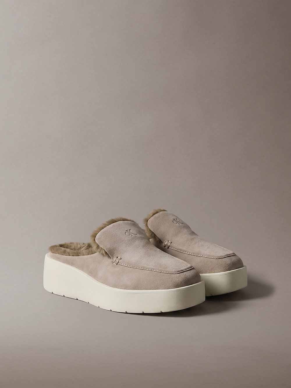נעלי קלווין קליין Suede and Faux Fur Platform Mules נשים - ck-HW0HW03182-063-36