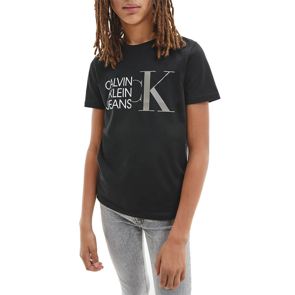 חולצת טישרט קלווין קליין קצרה Hybrid Logo Fitted Tee ילדים ונוער