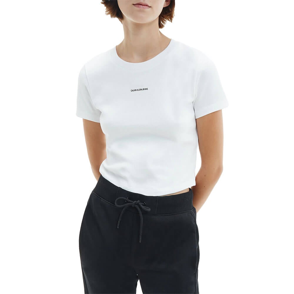 חולצת טישרט קצרה קלווין קליין Micro Branding Crop Rib Top נשים