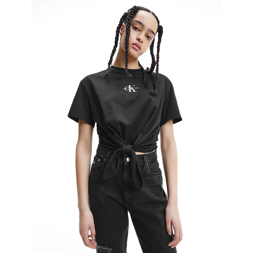 חולצת טישרט קלווין קליין קצרה Organic Cotton Knotted נשים