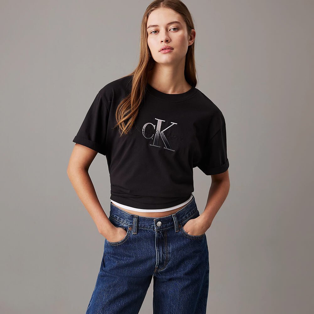 חולצת טישירט קצרה קלווין קליין Embroidered Monologo Tee נשים