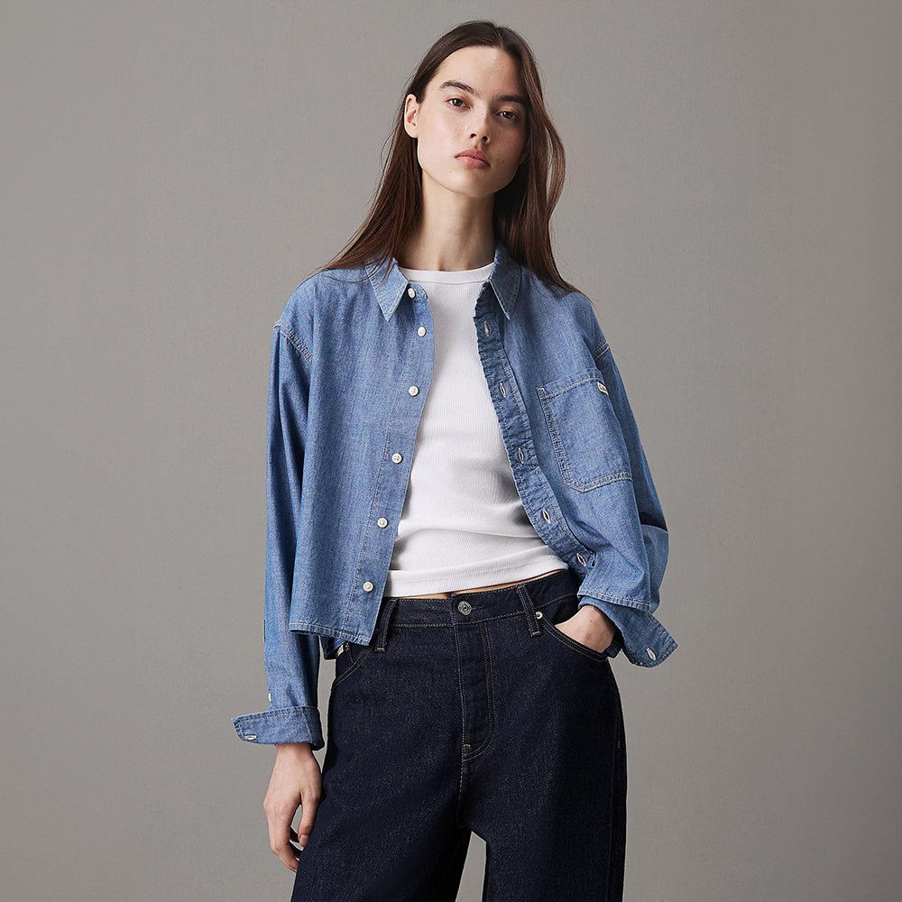 חולצה מכופתרת קלווין קליין Cropped Denim נשים