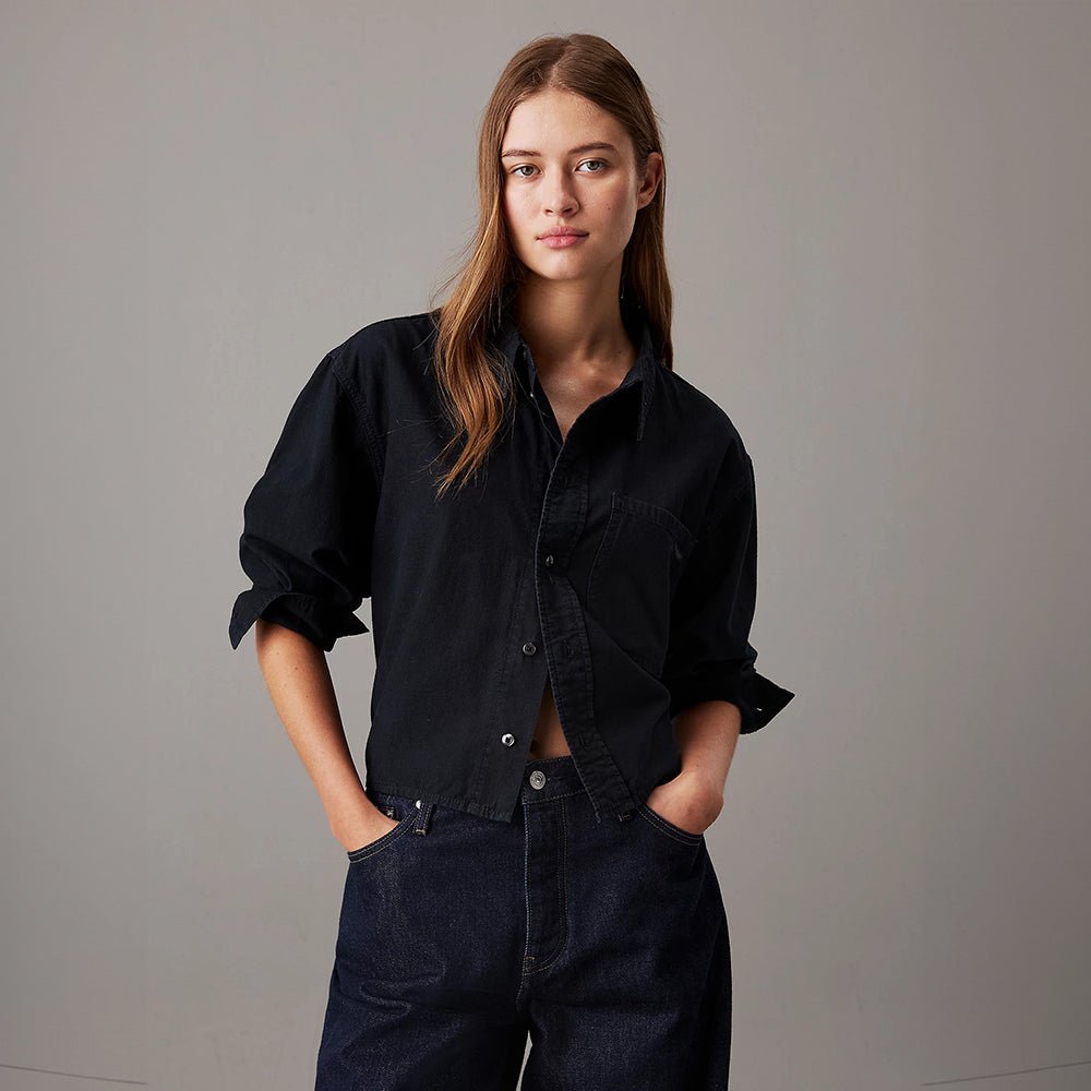 חולצה מכופתרת קלווין קליין Cropped Denim נשים