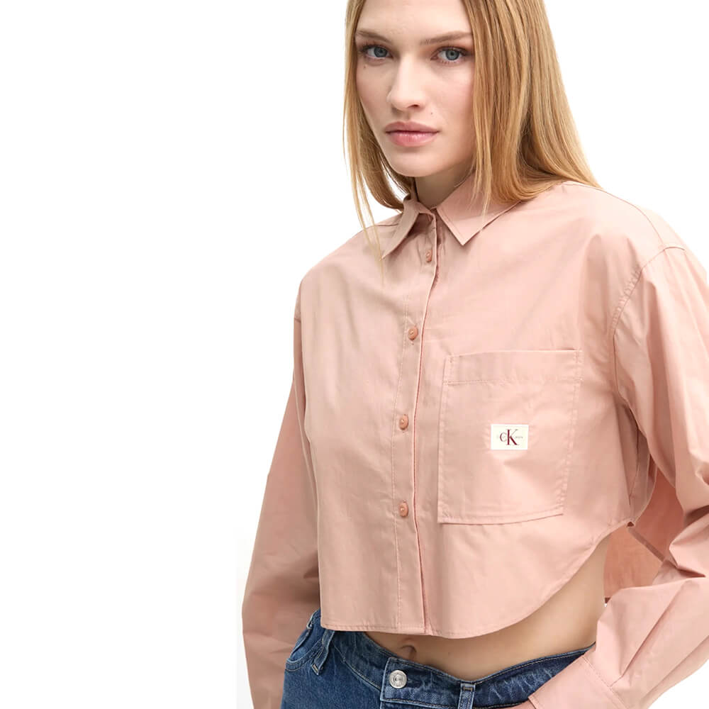 חולצה מכופתרת קלווין קליין Woven Label Cropped נשים