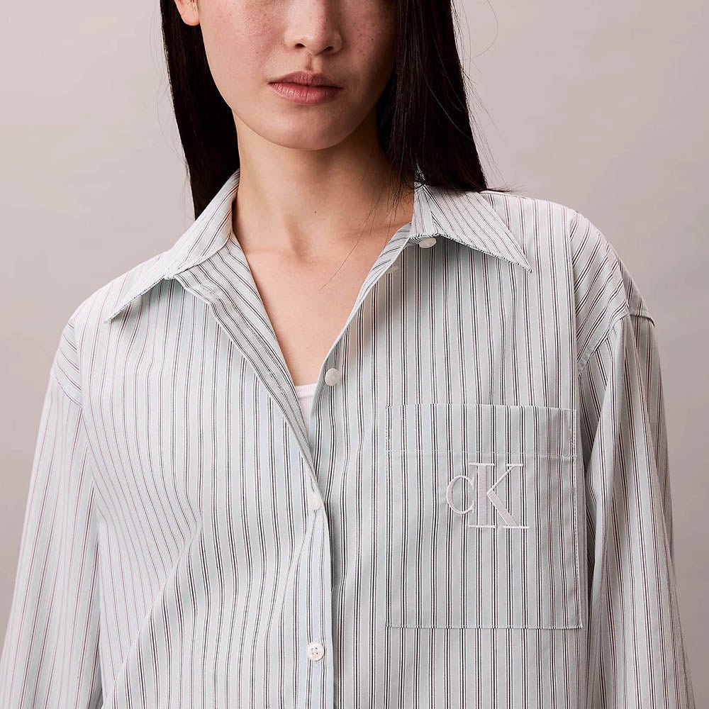 חולצה מכופתרת קלווין קליין Cotton Poplin Striped נשים