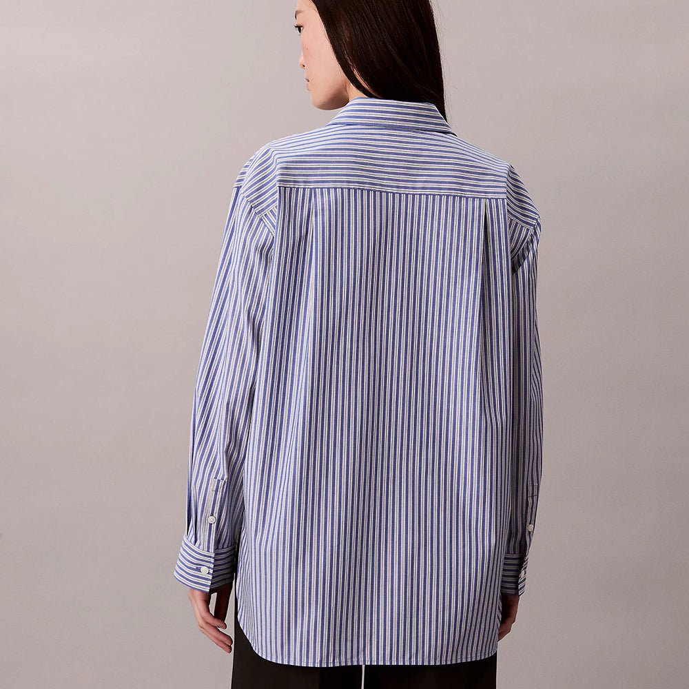חולצה מכופתרת קלווין קליין Cotton Poplin Striped נשים