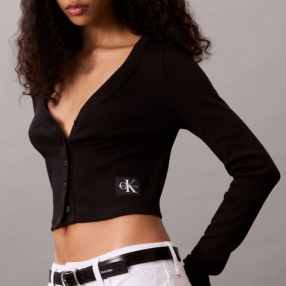 קרדיגן קלווין קליין Cropped Ribbed Cotton נשים