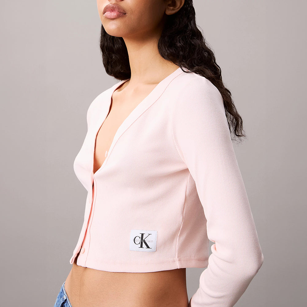 חולצה מכופתרת קלווין קליין Cropped Ribbed Cotton Cardigan נשים
