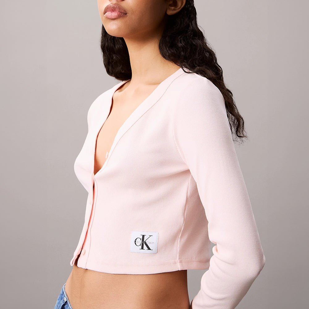 קרדיגן קלווין קליין Cropped Ribbed Cotton נשים