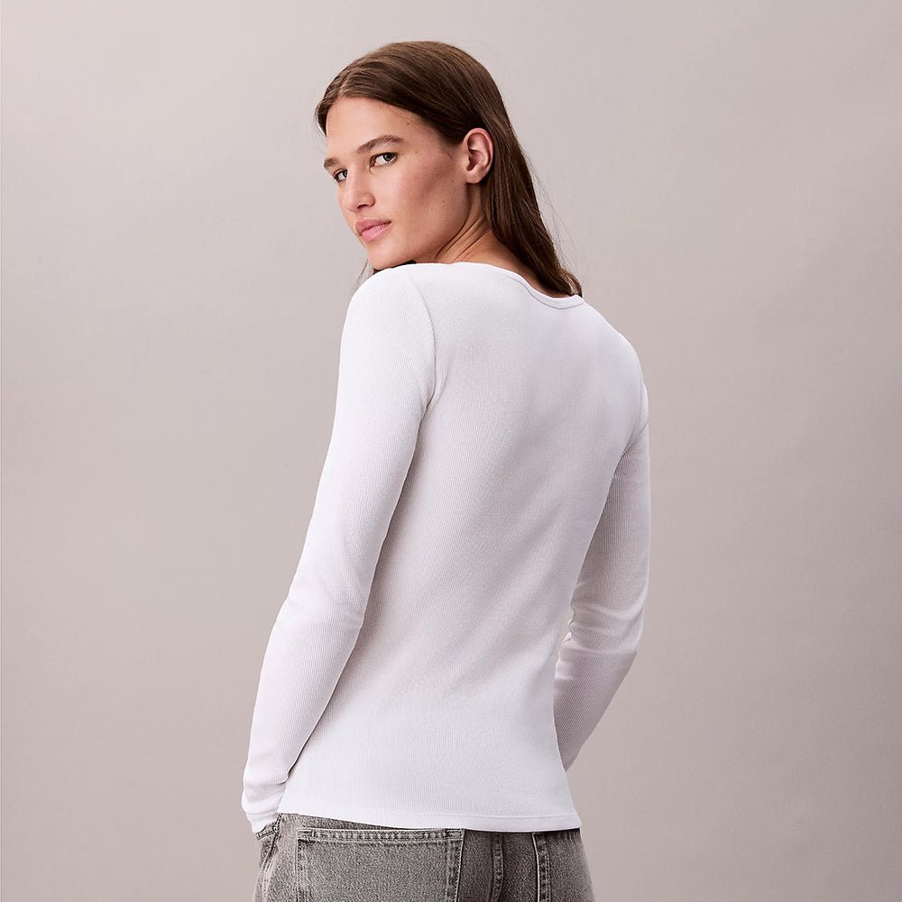 חולצת טישירט ארוכה קלווין קליין Ribbed Cotton Long Sleeve Top נשים