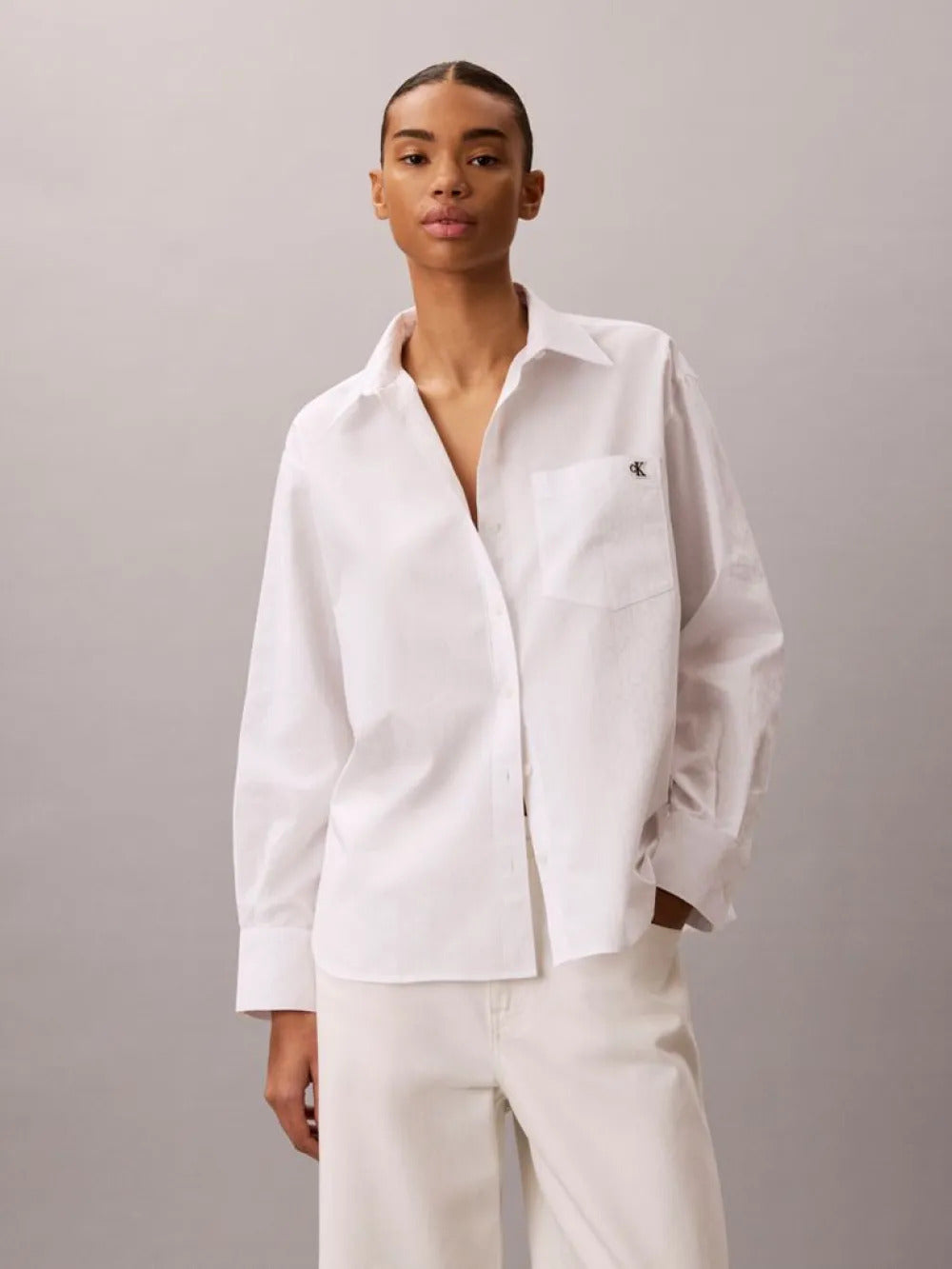 חולצה מכופתרת קלווין קליין Cotton Poplin Jacquard Relaxed Shirt נשים