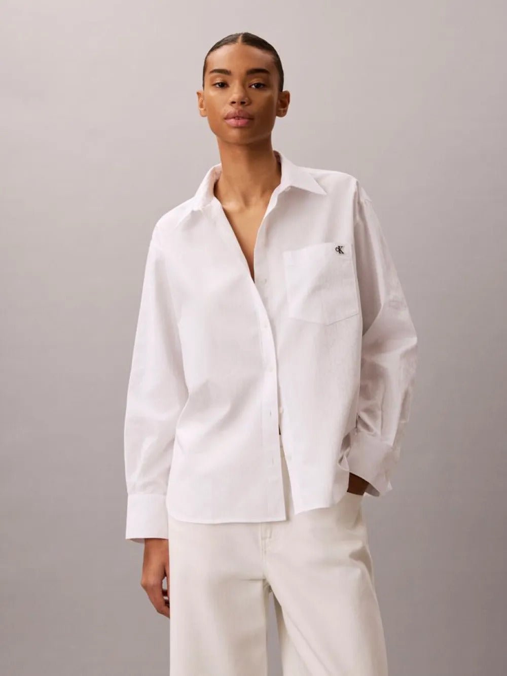 חולצה מכופתרת קלווין קליין Cotton Poplin Jacquard Relaxed Shirt נשים