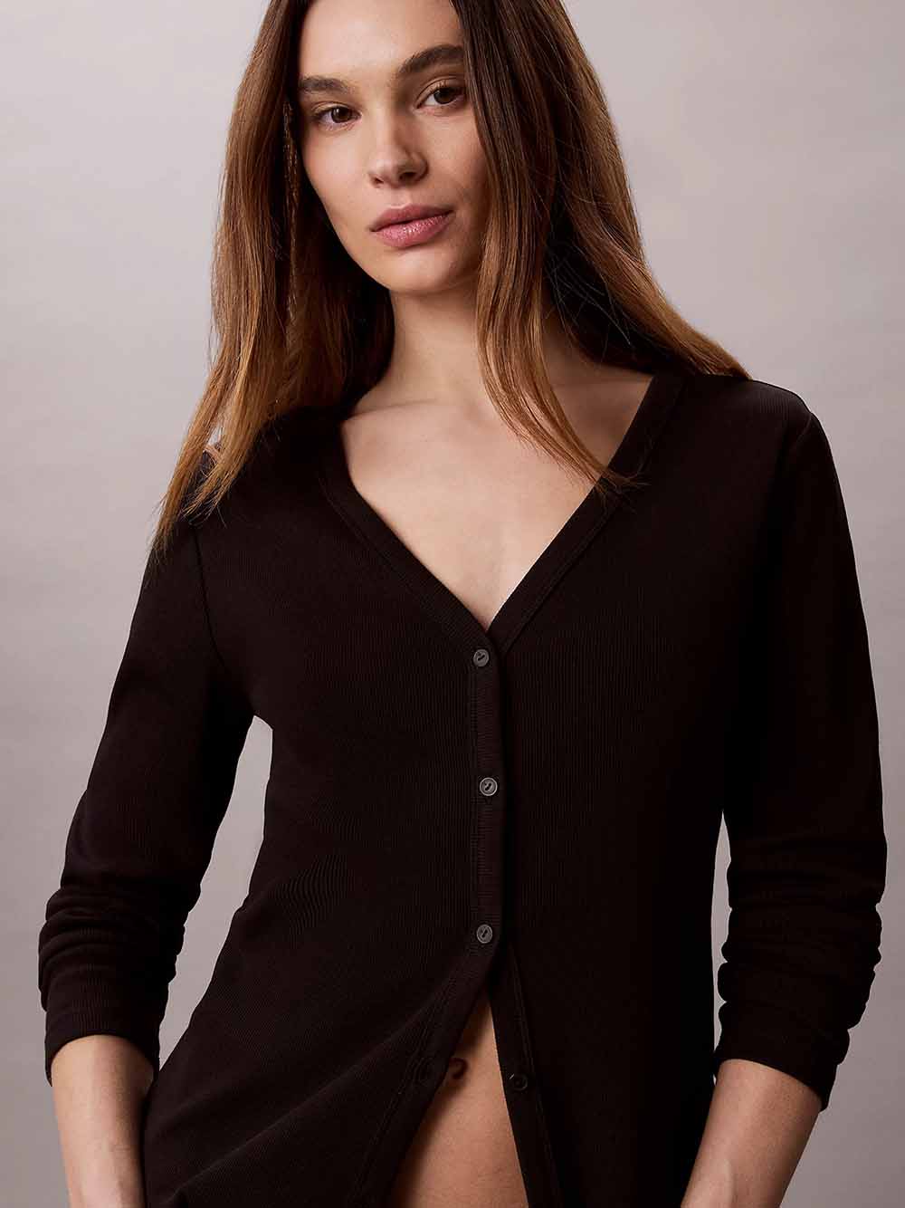 חולצת טישירט ארוכה קלווין קליין Slim Ribbed Cotton Cardigan נשים - ck-LV047G207G-UB1-XS