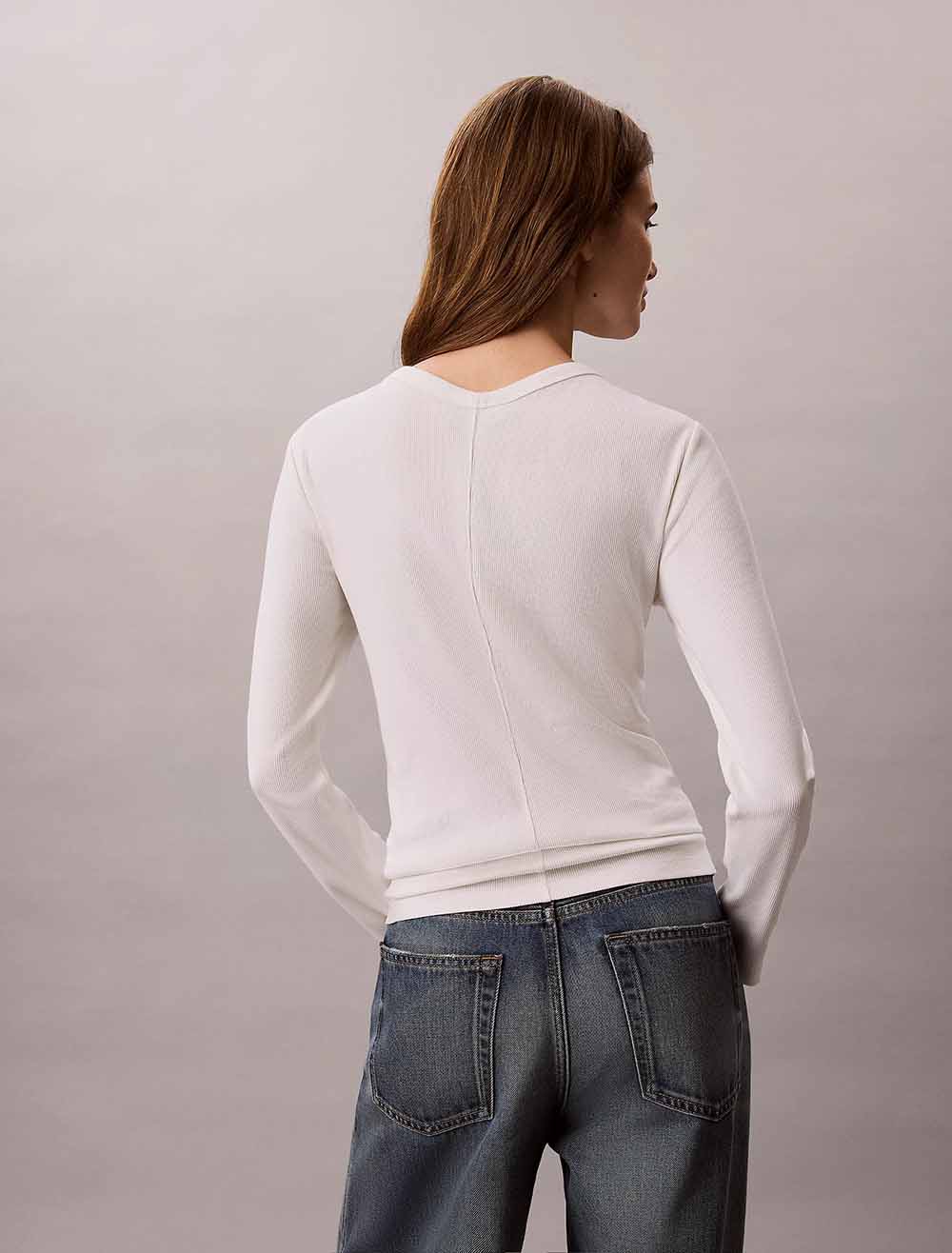 חולצת טישירט ארוכה קלווין קליין Slim Ribbed Cotton Cardigan נשים