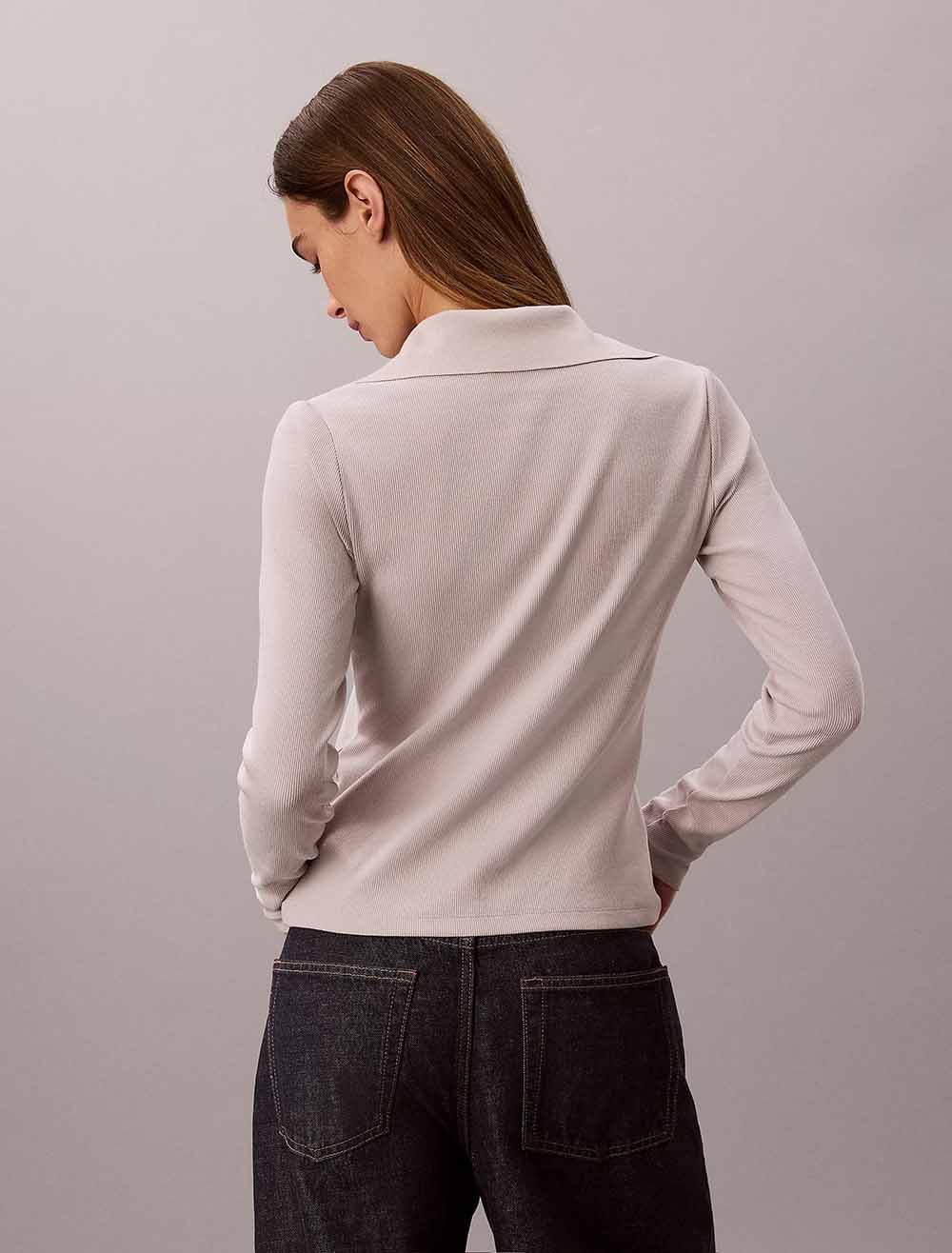 חולצת טישירט ארוכה קלווין קליין Woven Monologo Henley Turtleneck נשים