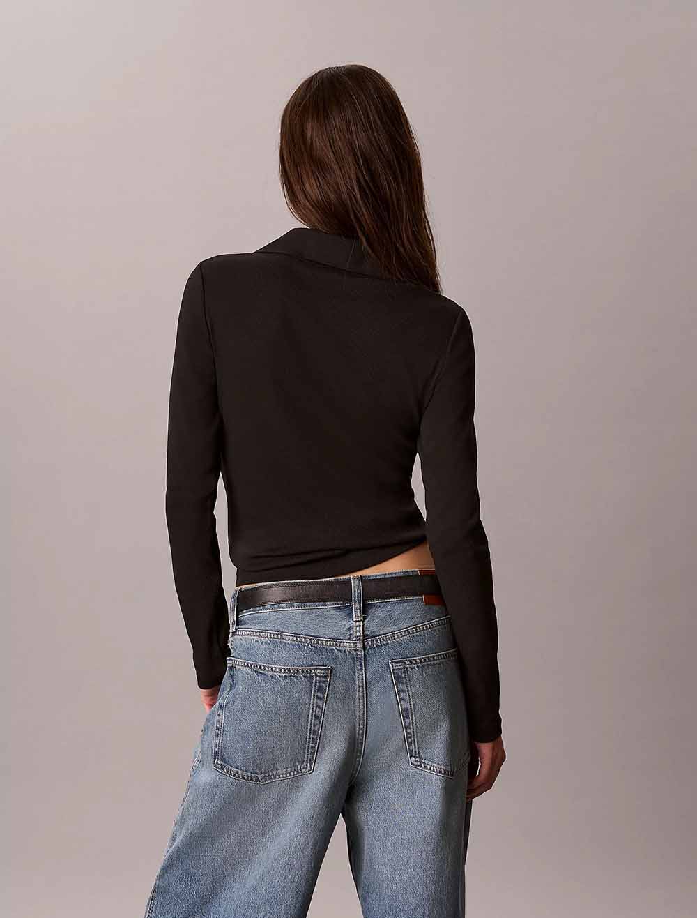 חולצת טישירט ארוכה קלווין קליין Woven Monologo Henley Turtleneck נשים