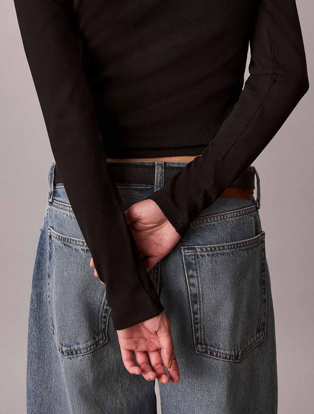 חולצת טישירט ארוכה קלווין קליין Woven Monologo Henley Turtleneck נשים