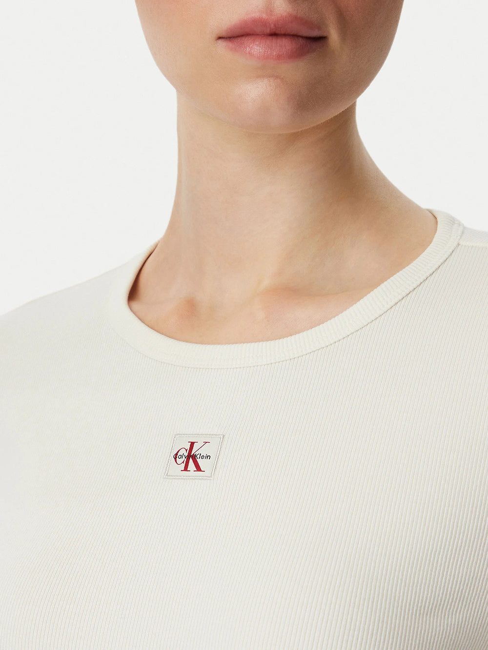 חולצת טישירט ארוכה קלווין קליין Ls Woven Label Sensual Detail נשים