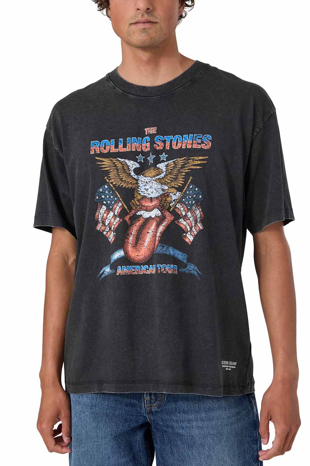 חולצת טישירט קצרה Guess Printed T-Shirt Gj X Rolling Stones גברים