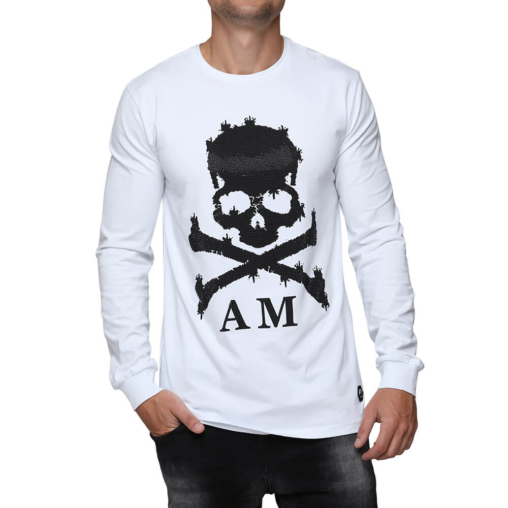 חולצת טישרט אלדו מורו ארוכה עם הדפס גולגולת גדול