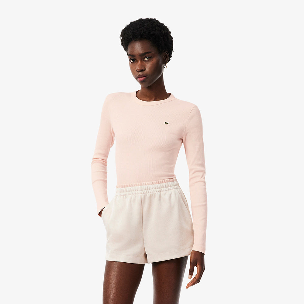חולצת טישירט ארוכה לקוסט Slim Fit Ribbed Cotton נשים