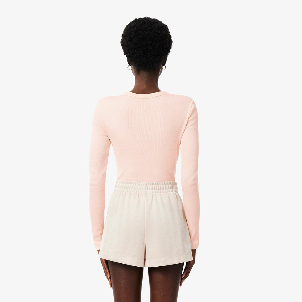 חולצת טישירט ארוכה לקוסט Slim Fit Ribbed Cotton נשים