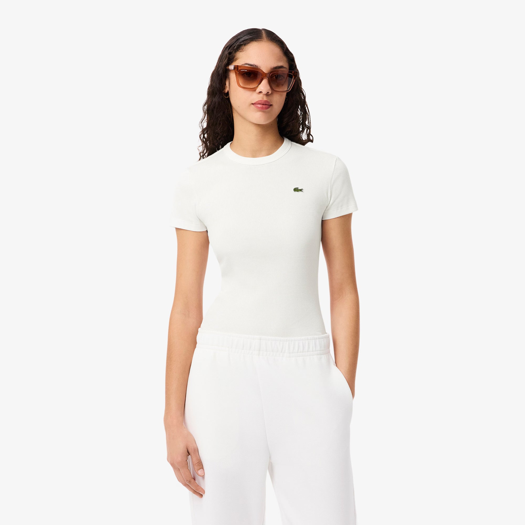 חולצת טישירט קצרה לקוסט Slim Fit Ribbed Cotton נשים