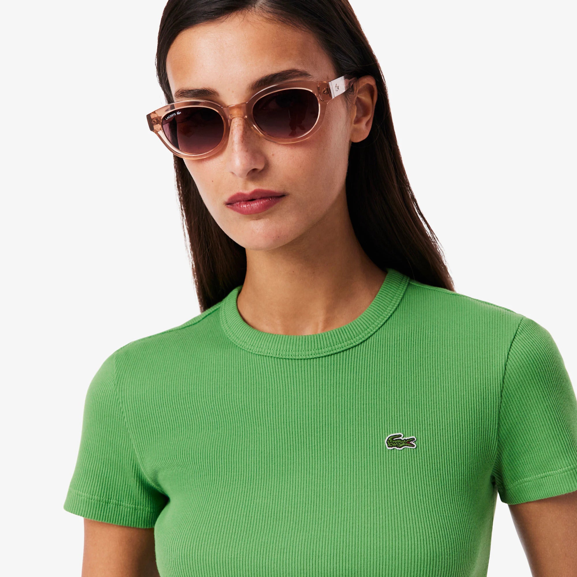 חולצת טישירט קצרה לקוסט Slim Fit Ribbed Cotton נשים