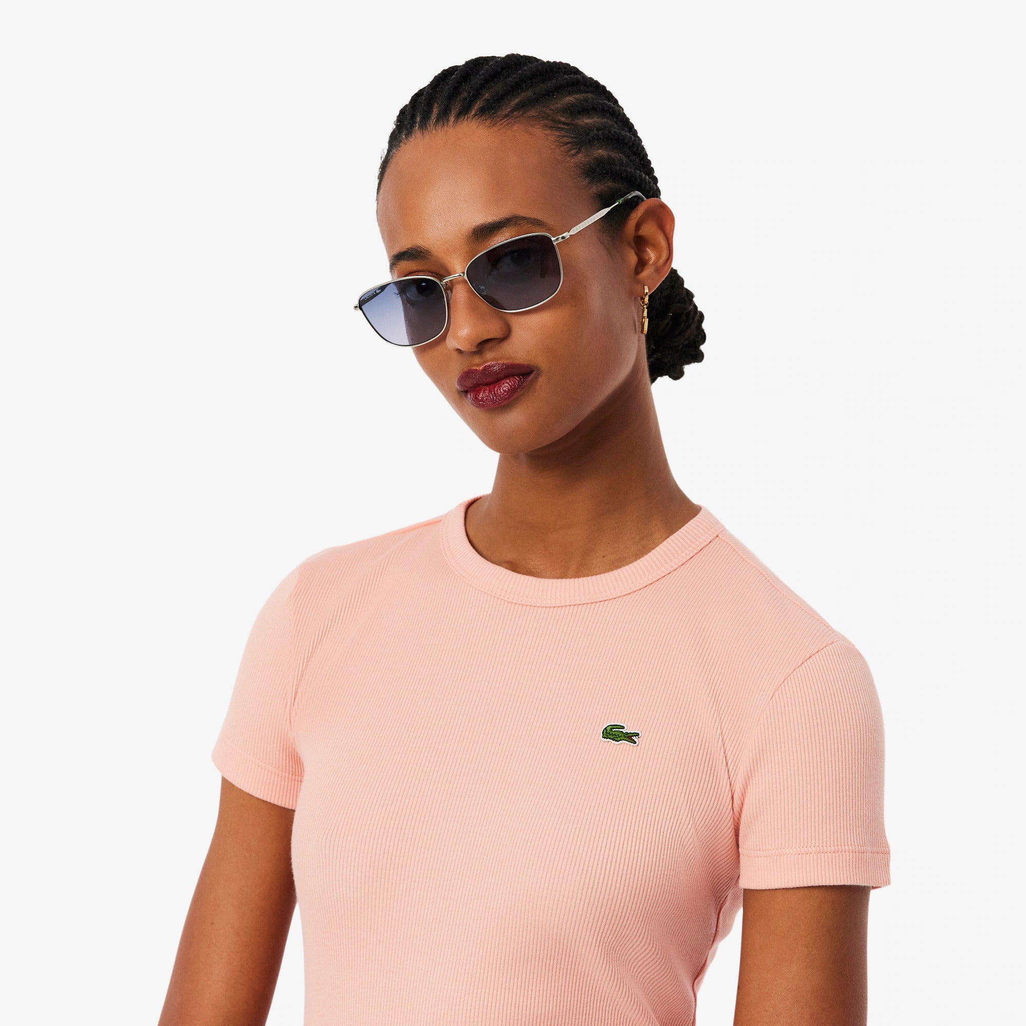 חולצת טישירט קצרה לקוסט Slim Fit Ribbed Cotton נשים