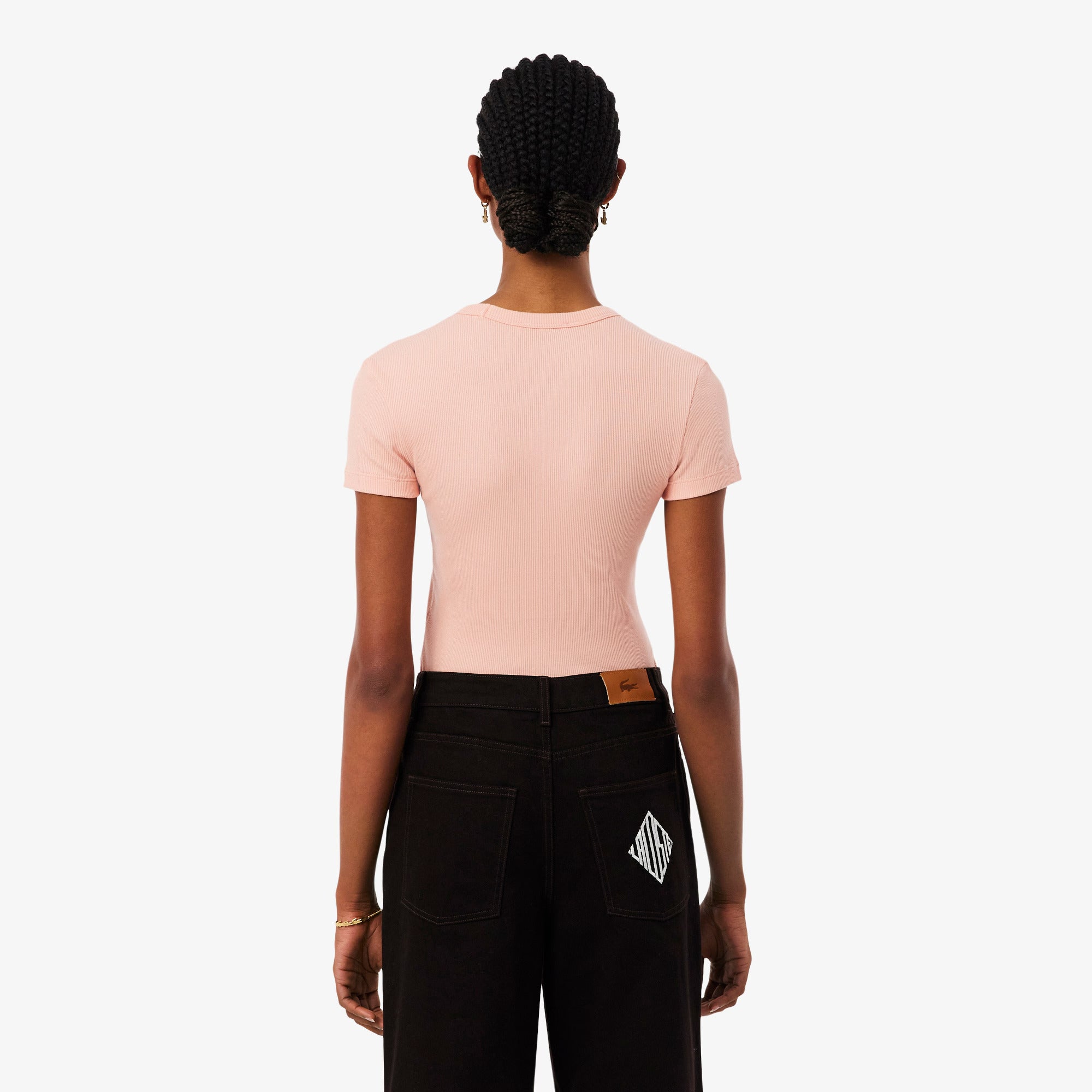 חולצת טישירט קצרה לקוסט Slim Fit Ribbed Cotton נשים